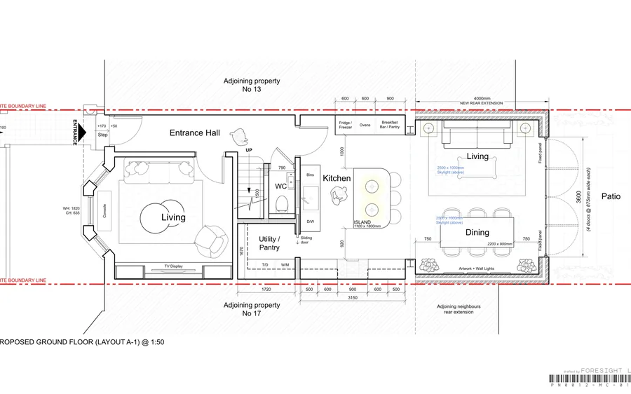 One of seven layout studies for a UK ground-floor extension