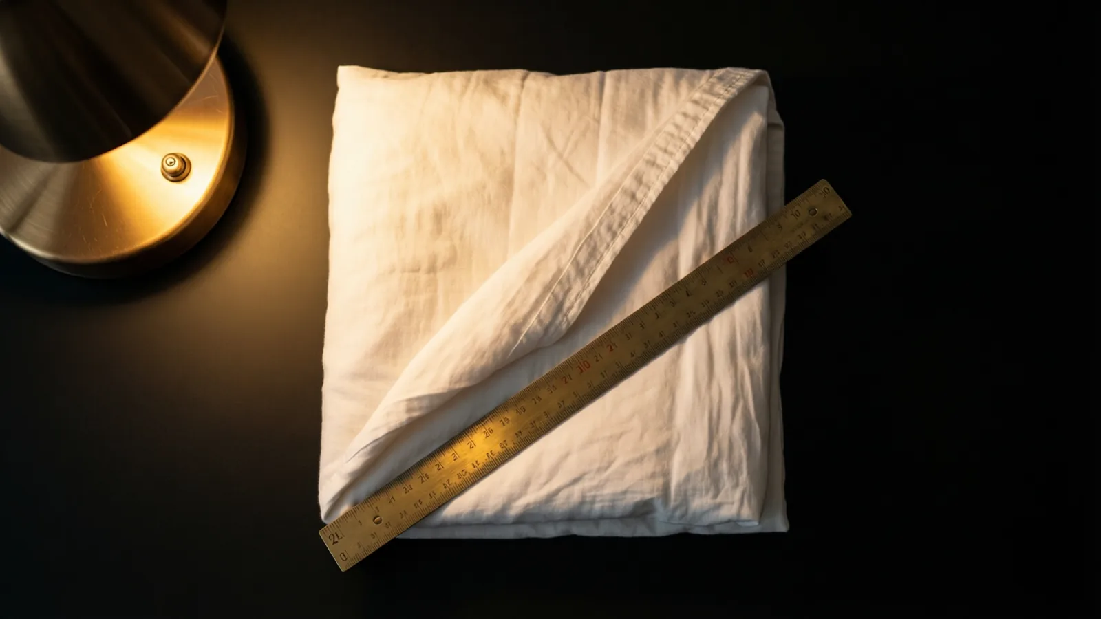 Macro detail of crisp folded bed linen raked by warm side light