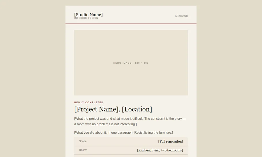 A project showcase email template