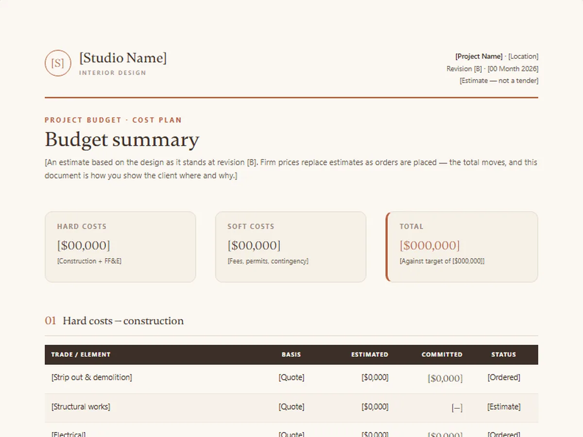 Project budget template, MARL house style