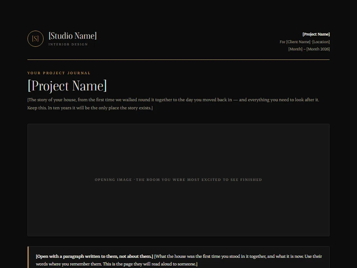 Project journal template, NOCTURNE house style