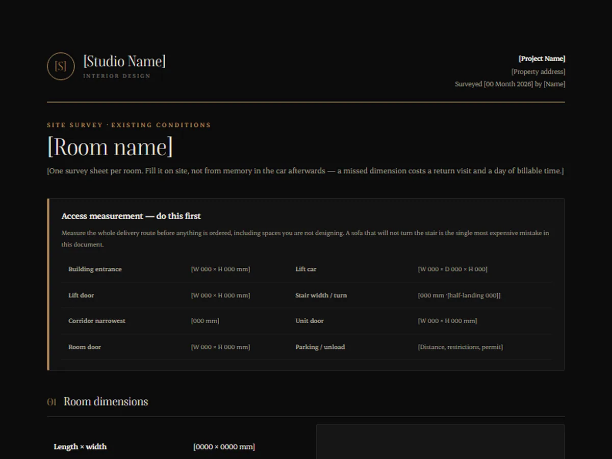 Room survey template, NOCTURNE house style