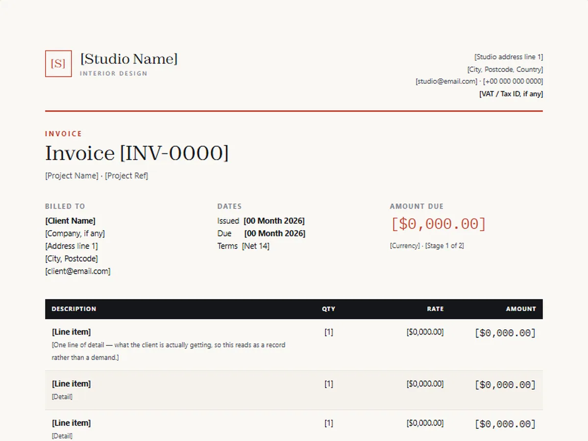 Invoice template, DATUM house style