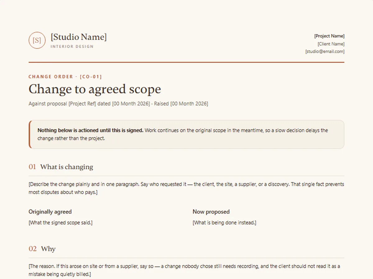 Change order template, MARL house style