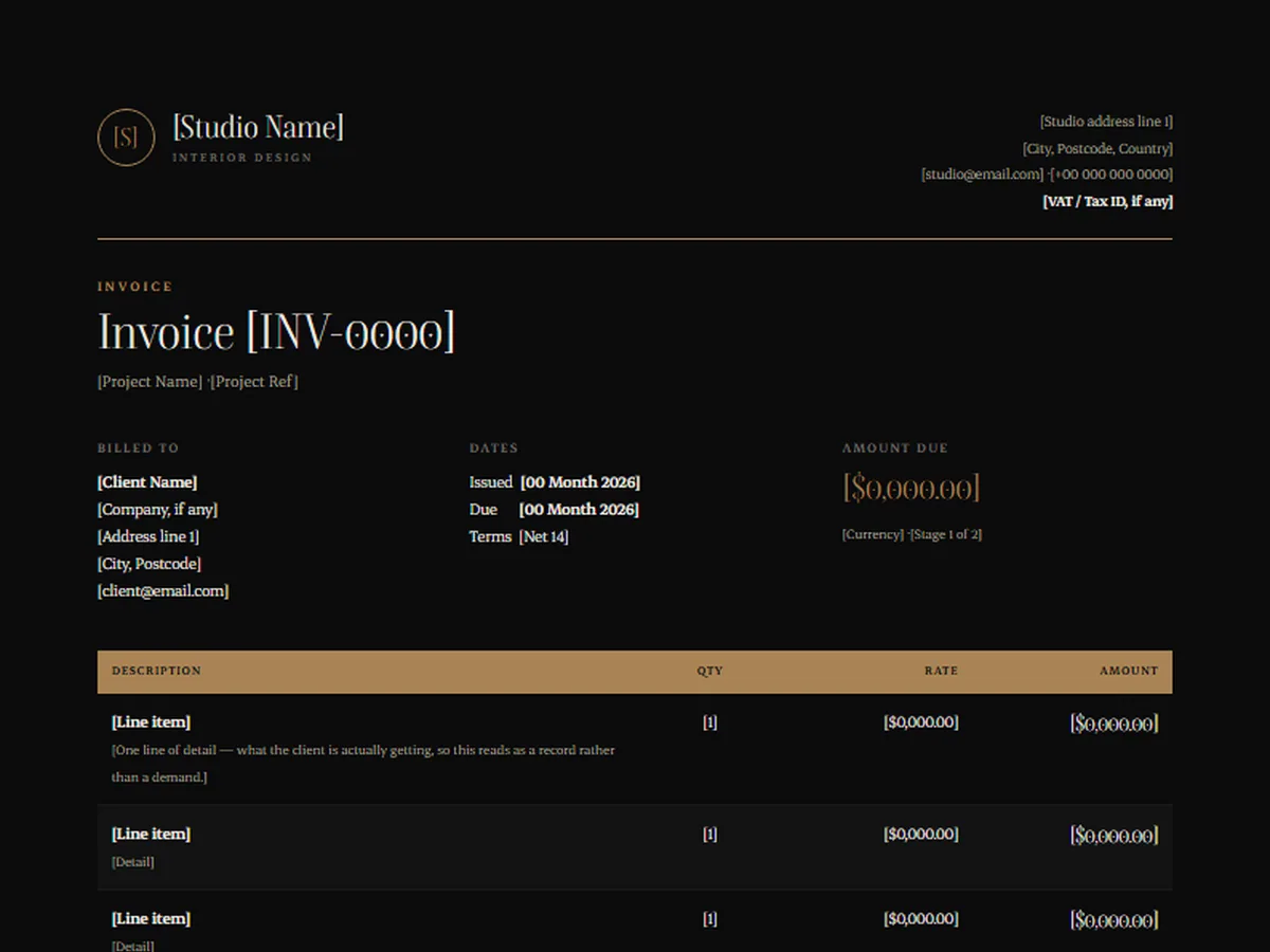 Invoice template, NOCTURNE house style