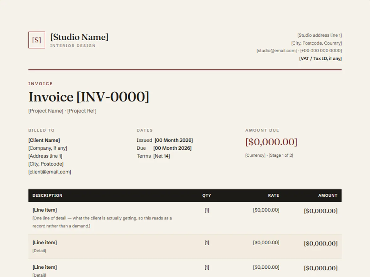 Invoice template, QUARTO house style