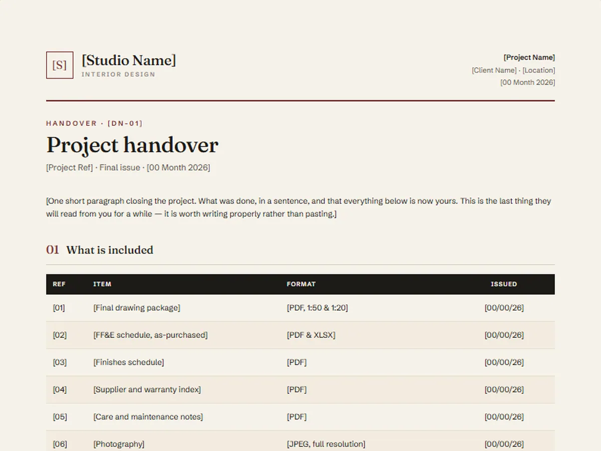 Delivery note template, QUARTO house style