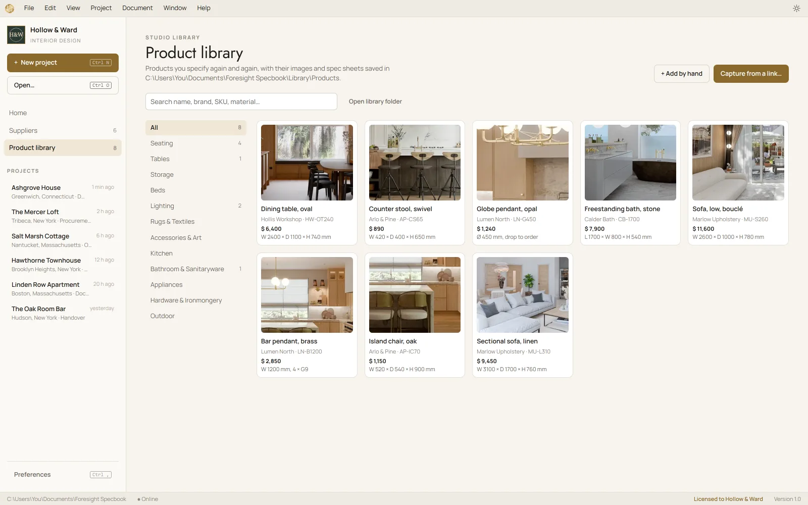 The product library in Foresight Specbook