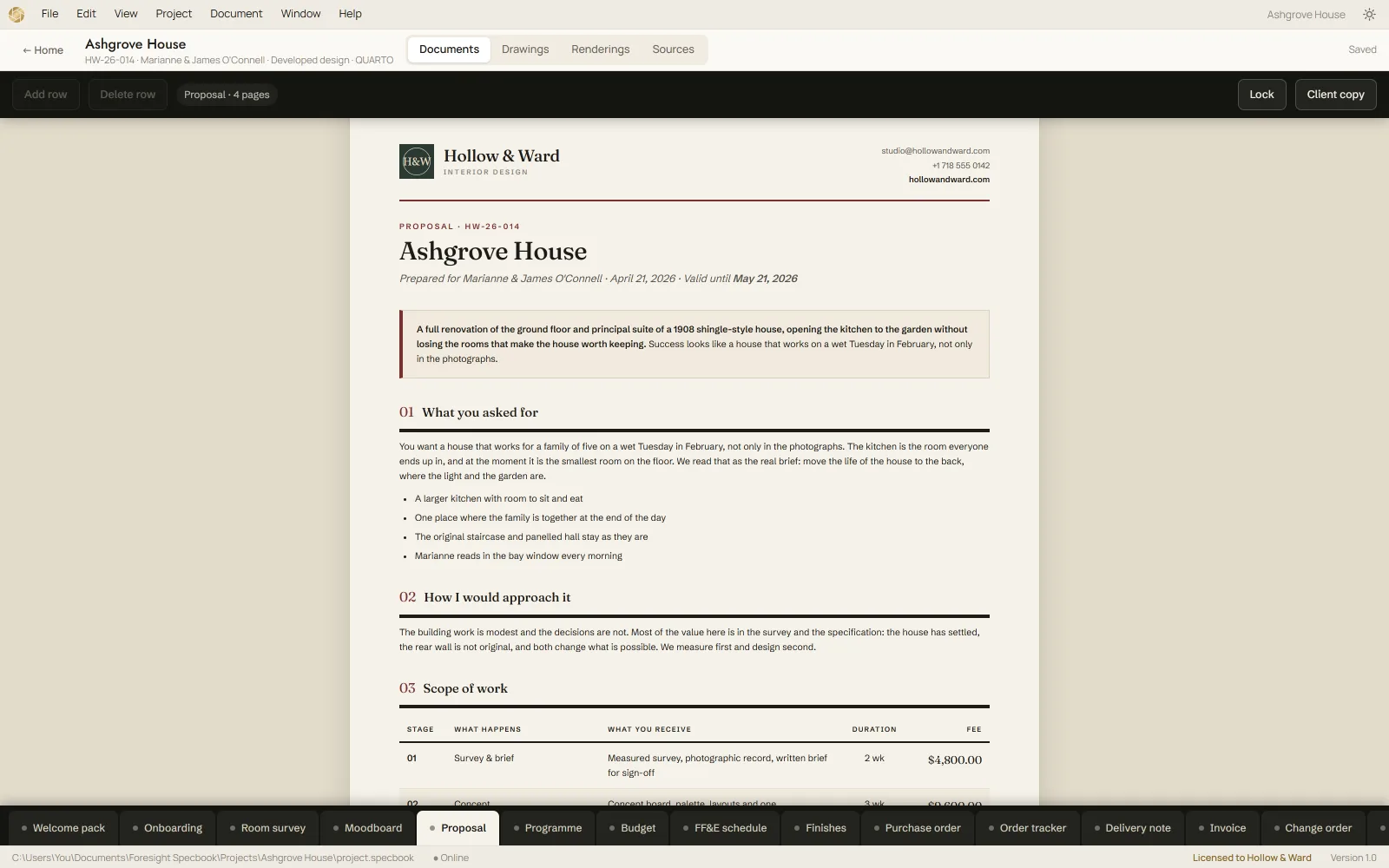 Foresight Specbook with a proposal open