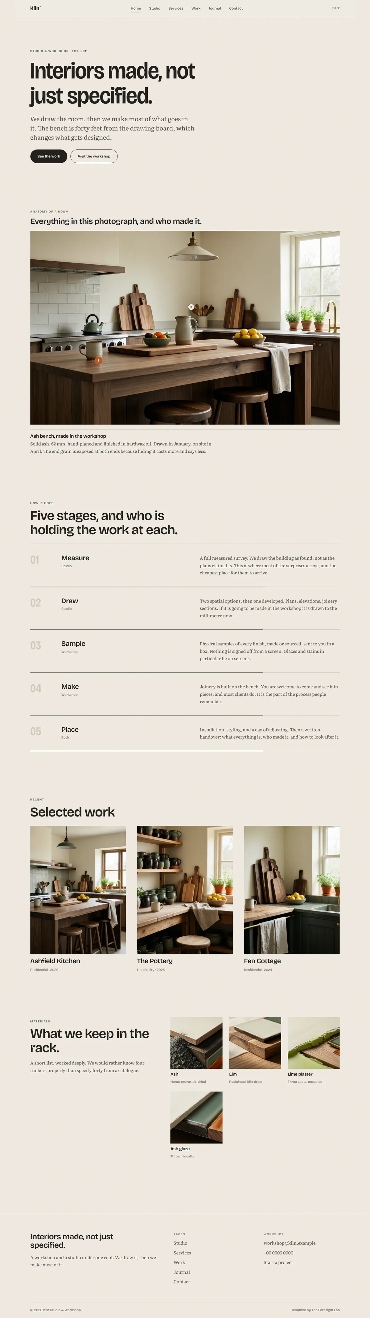The KILN website template, full page
