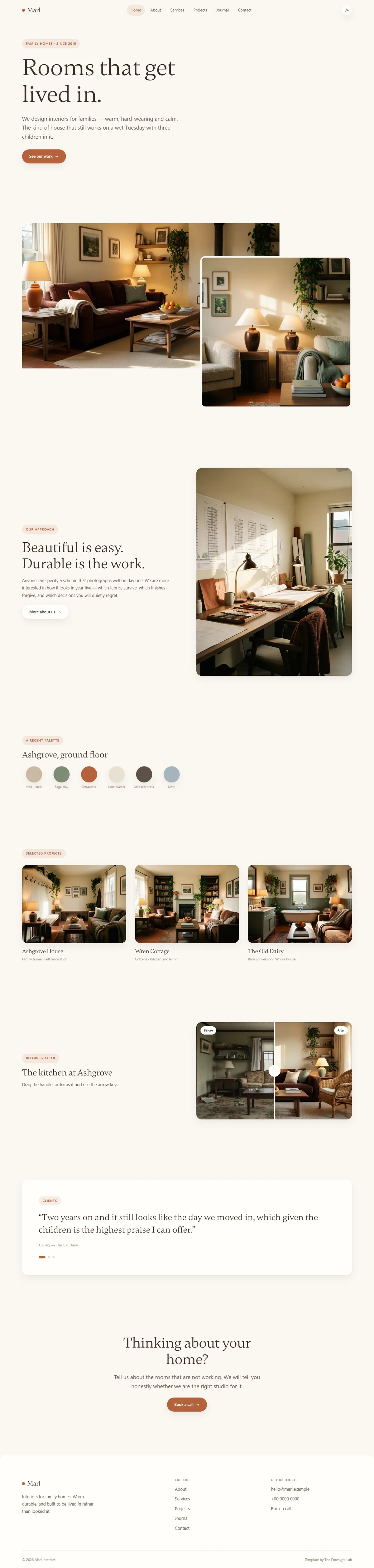 The MARL website template, full page
