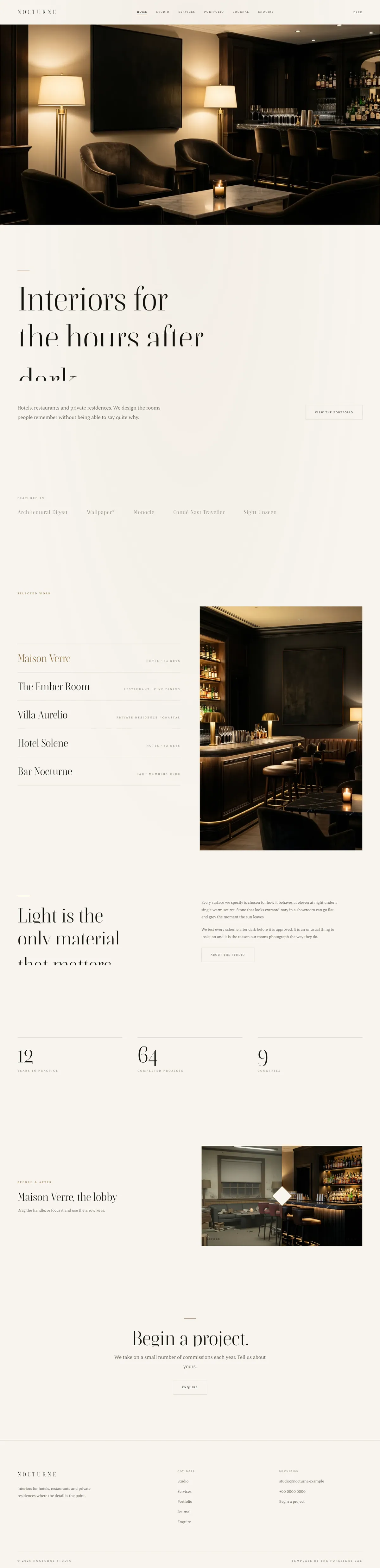 The NOCTURNE website template, full page