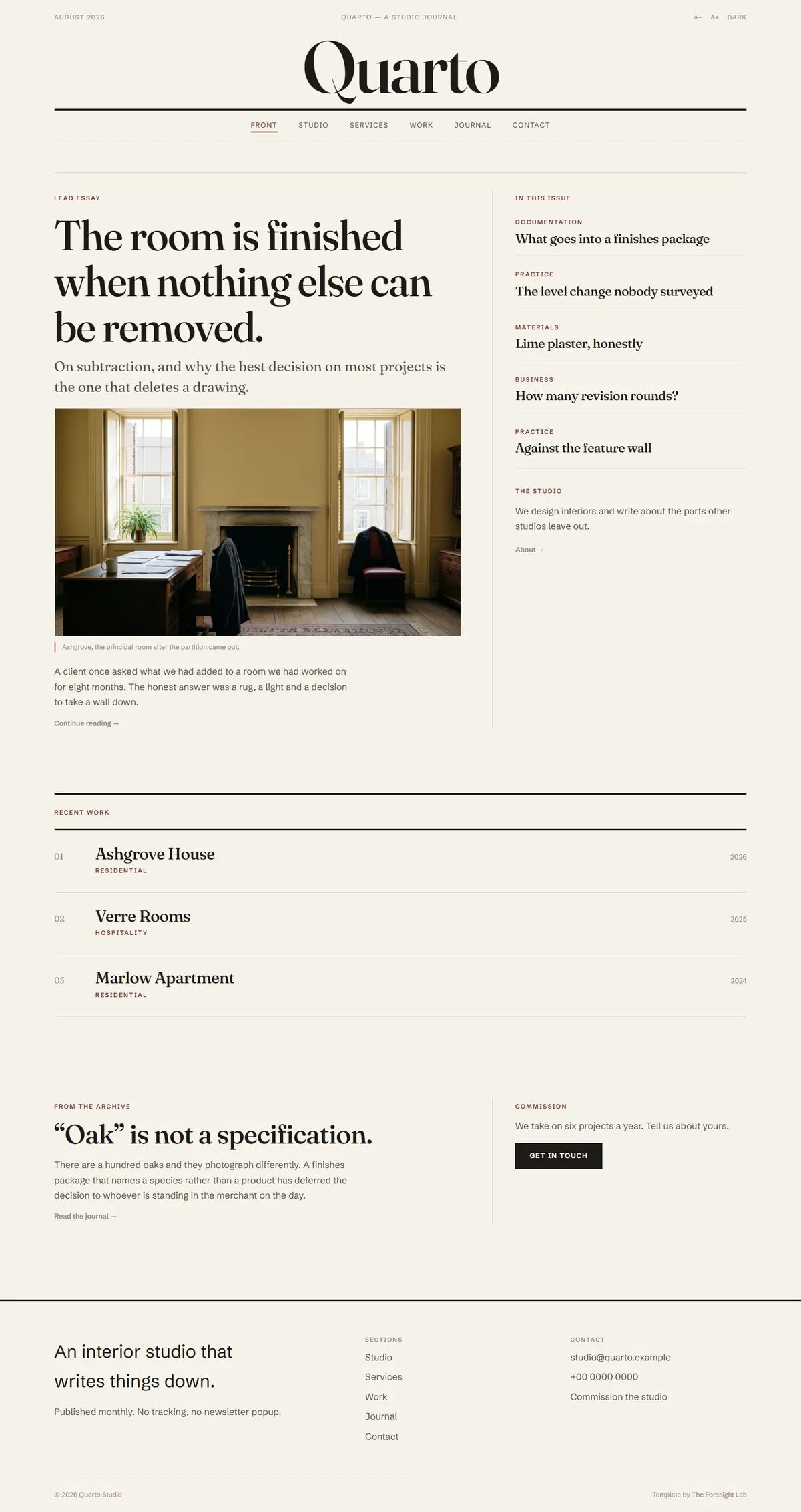 The QUARTO website template, full page