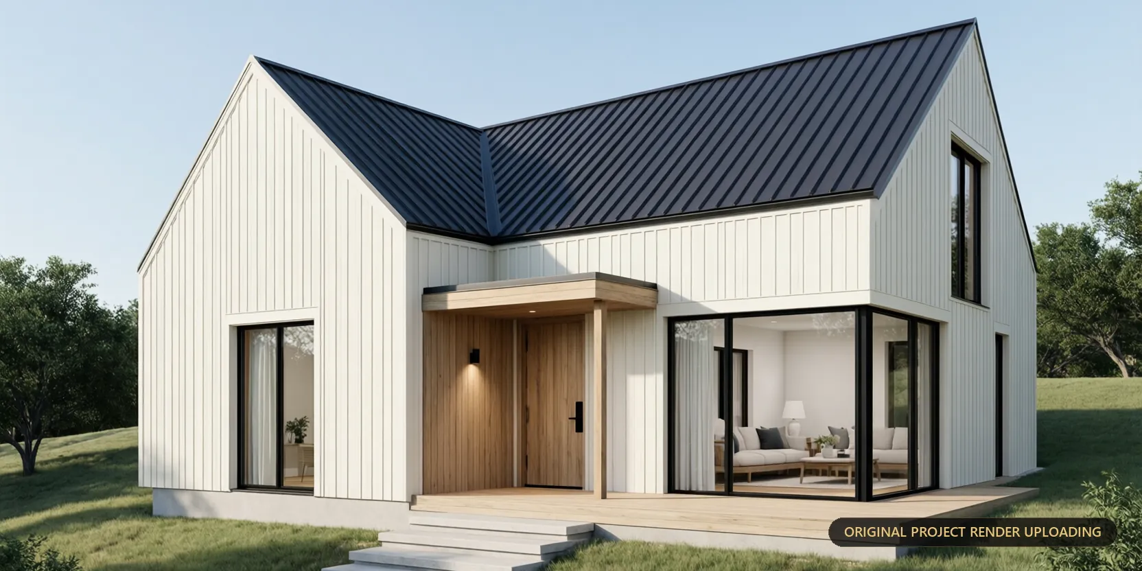 Front elevation of a modern Nordic-style Dallas residence — 3D render