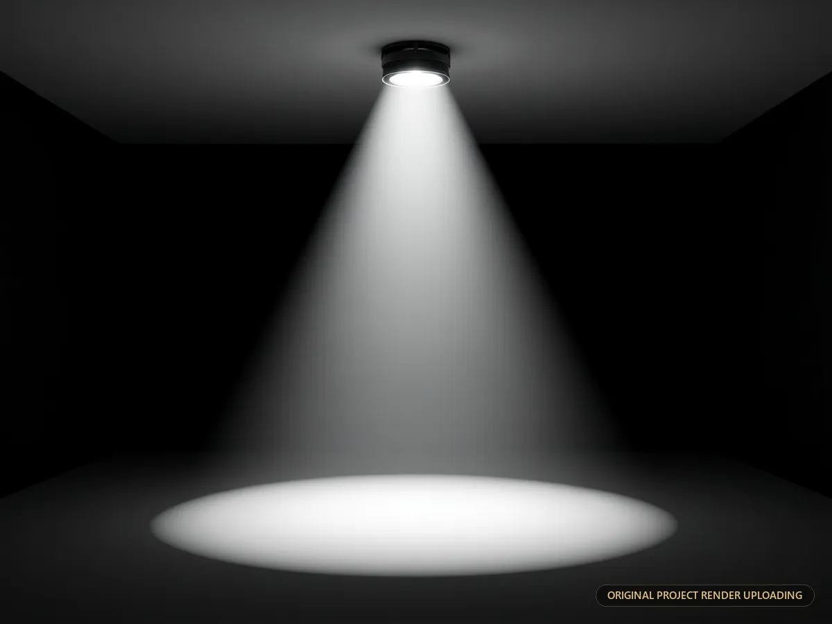 Raw lighting behaviour pass showing the fixture output with ambient light removed — technical render