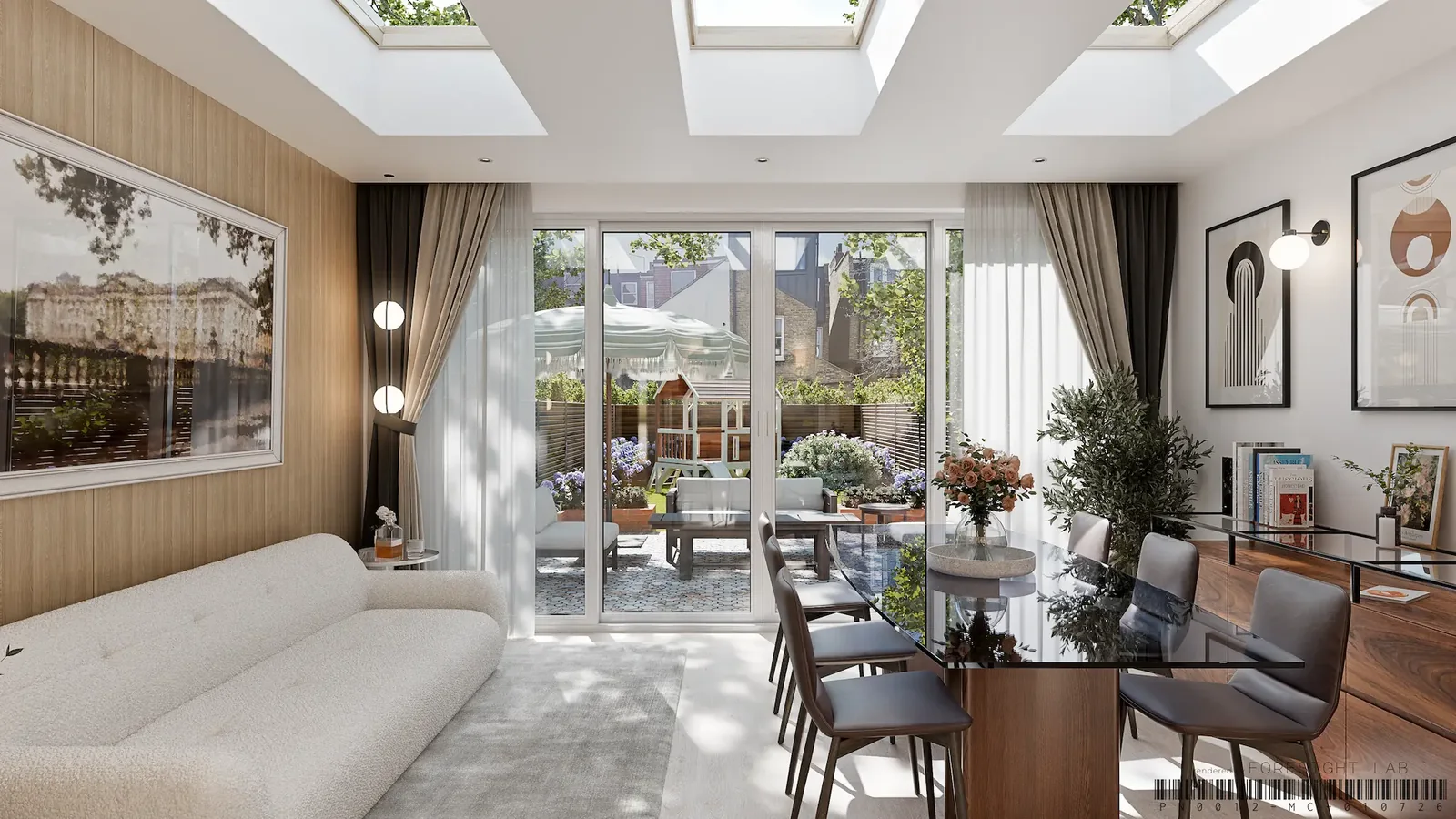 Rear extension looking onto the garden — 3D rendering