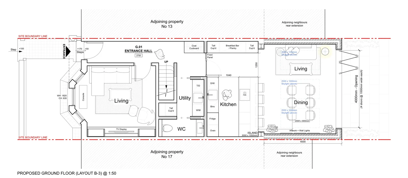 A second scheme for the same house, layout B-3, drawn at 1:50
