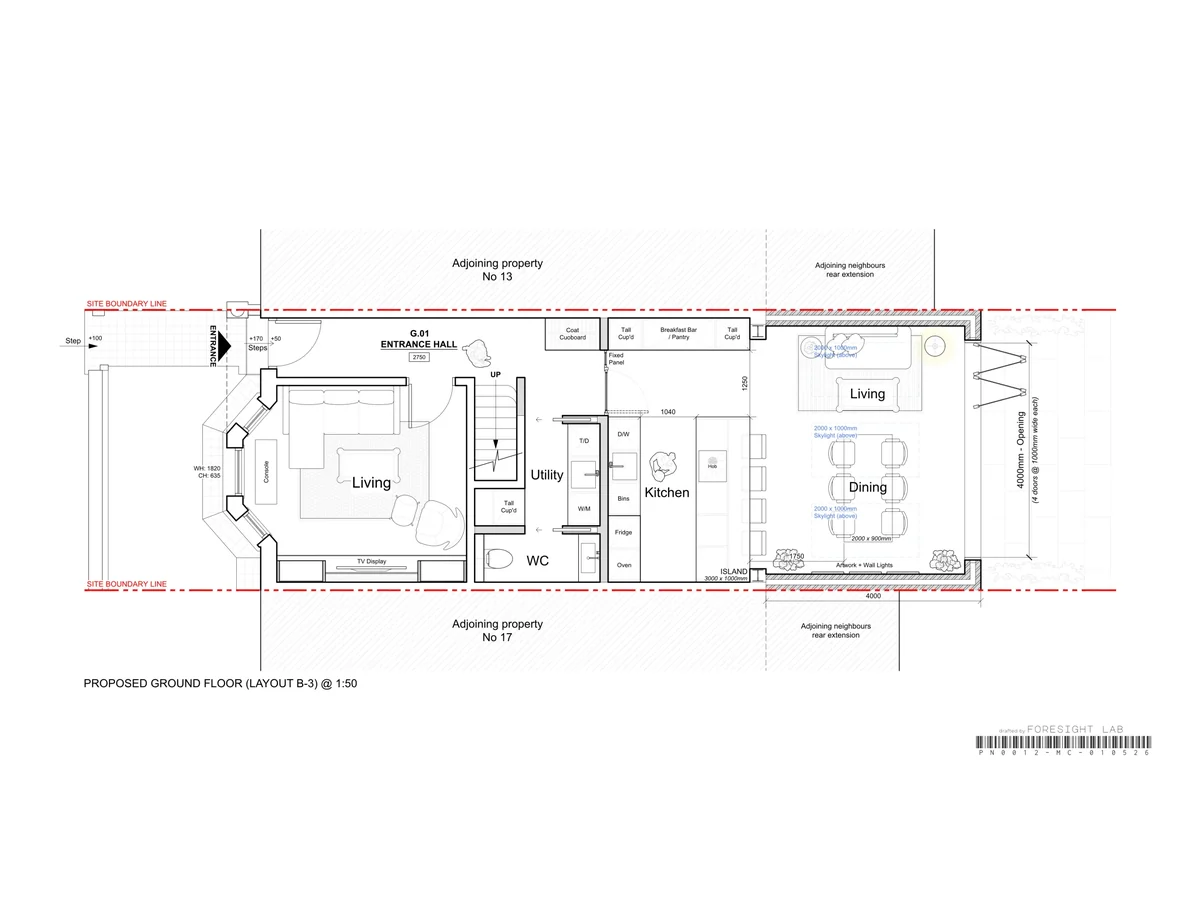 A dimensioned kitchen layout drawn to the kit’s own standards