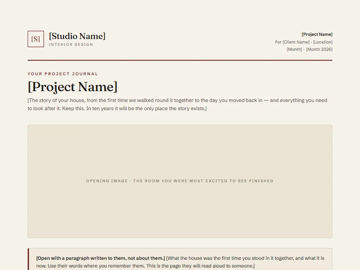 A project journal — the record handed over at the end, written for the client to keep
