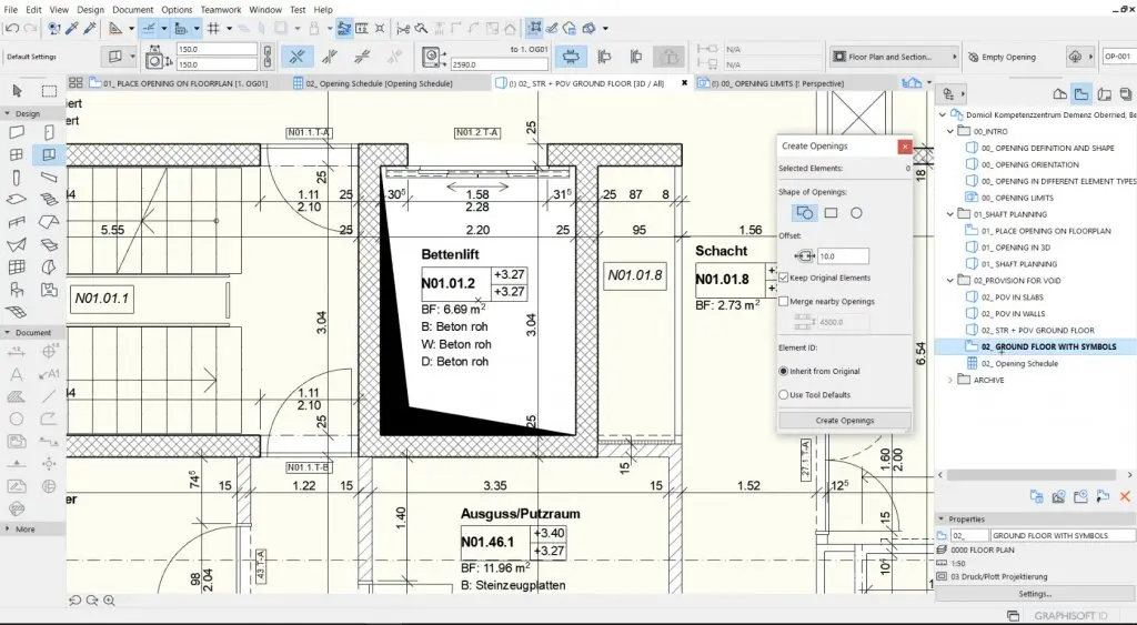 Floor plan drafted in ArchiCAD with advanced documentation tools