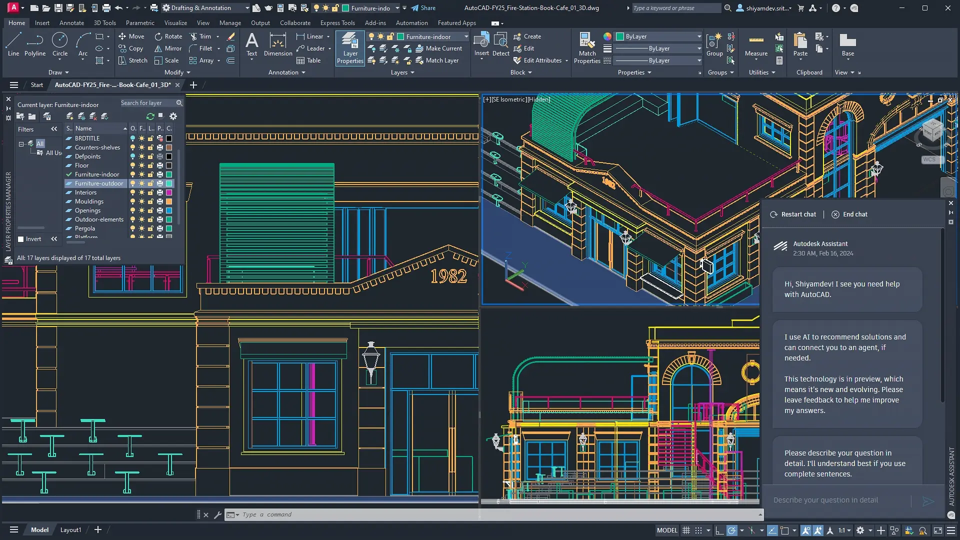 AutoCAD interface showcasing detailed drafting features.