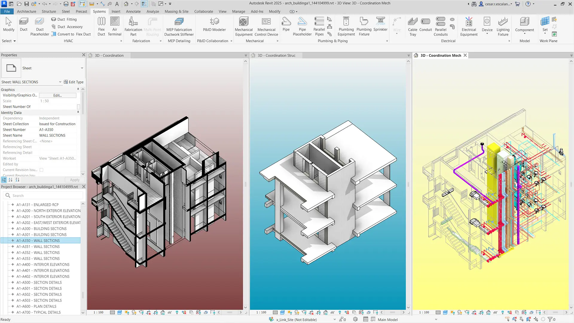 Revit interface displaying a detailed floor plan and section view.
